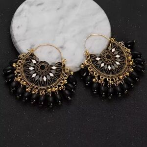 Ethnic Gypsy Black Gold Earrings